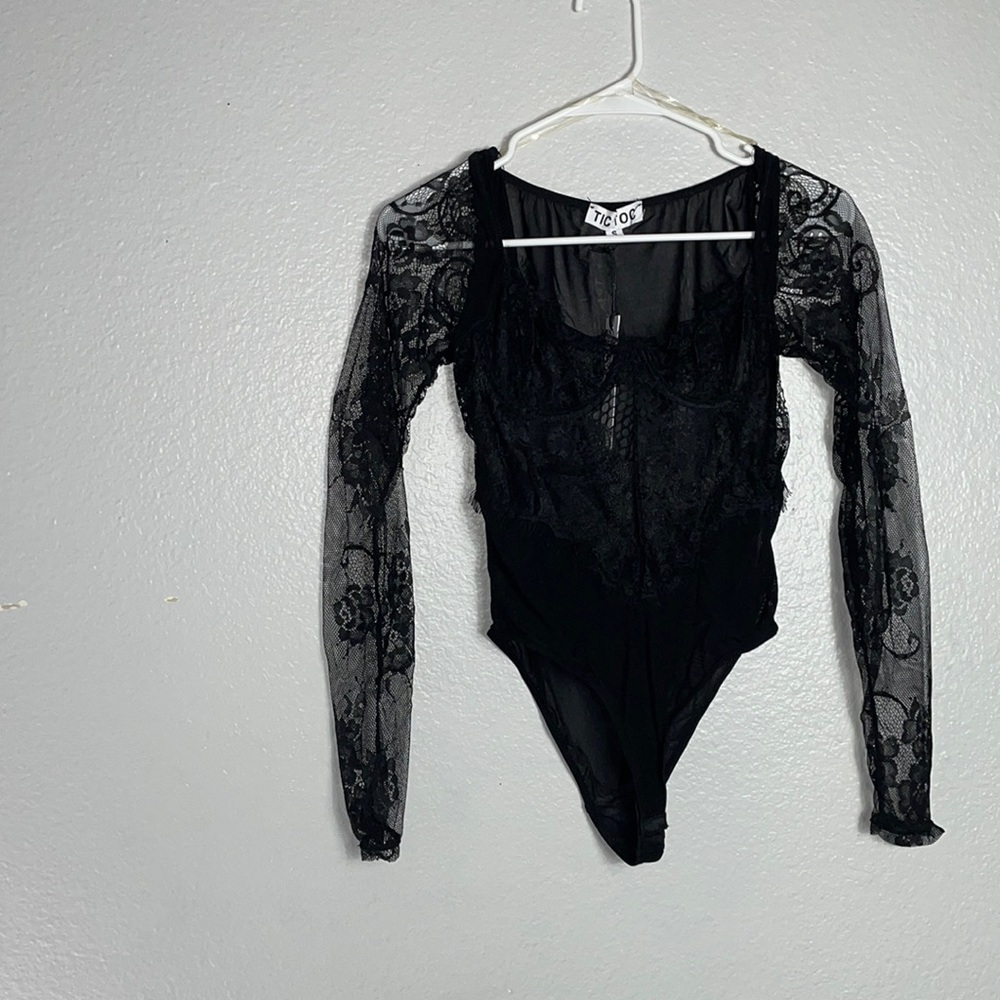 Tied To You Black Lace Long-Sleeve Bodysuit